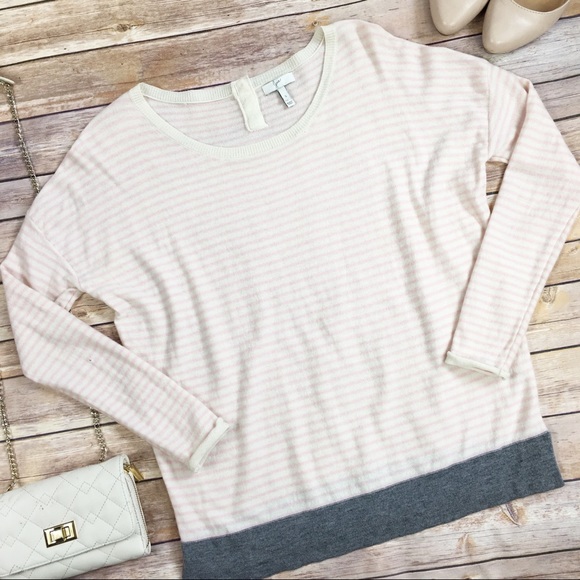 Joie Sweaters - Joie Pink & Grey Stripe Cashmere Sweater